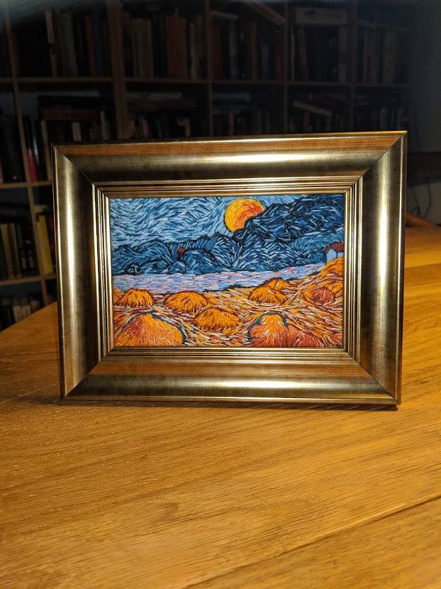 Det færdigbroderede Van Gogh billede i Silke og uld
