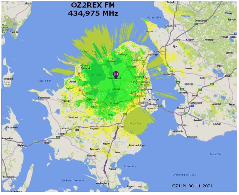 OZ2REX FM Dæknings teoretiske område