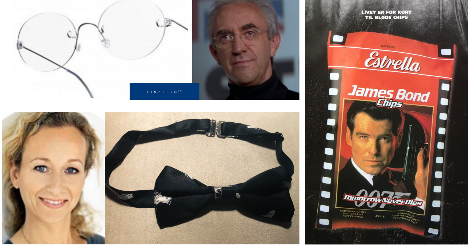 Dansk Bond merchandise. Tomorrow never dies. Imperial. Charlotte Sparre. Chips. 007. James Bond