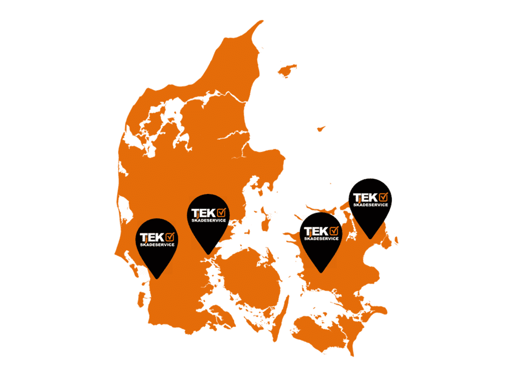 Hos TjEK Skadeservice, leverer vi profesionel skadeservice døgnet rundt alle årets dage - afdelinger i Albertslund, Sorø, Vejle og Ribe - ring 72 72 72 72 ved akut skade.
