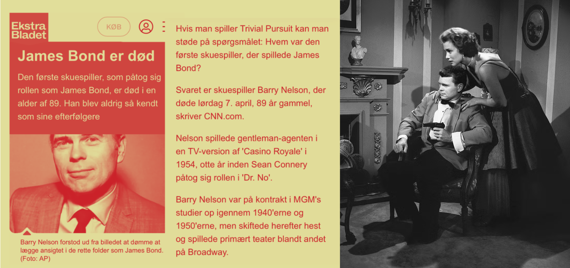 Barry Nelson. Casino Royale. Ekstra Bladet. Død. 7. april. 2007.