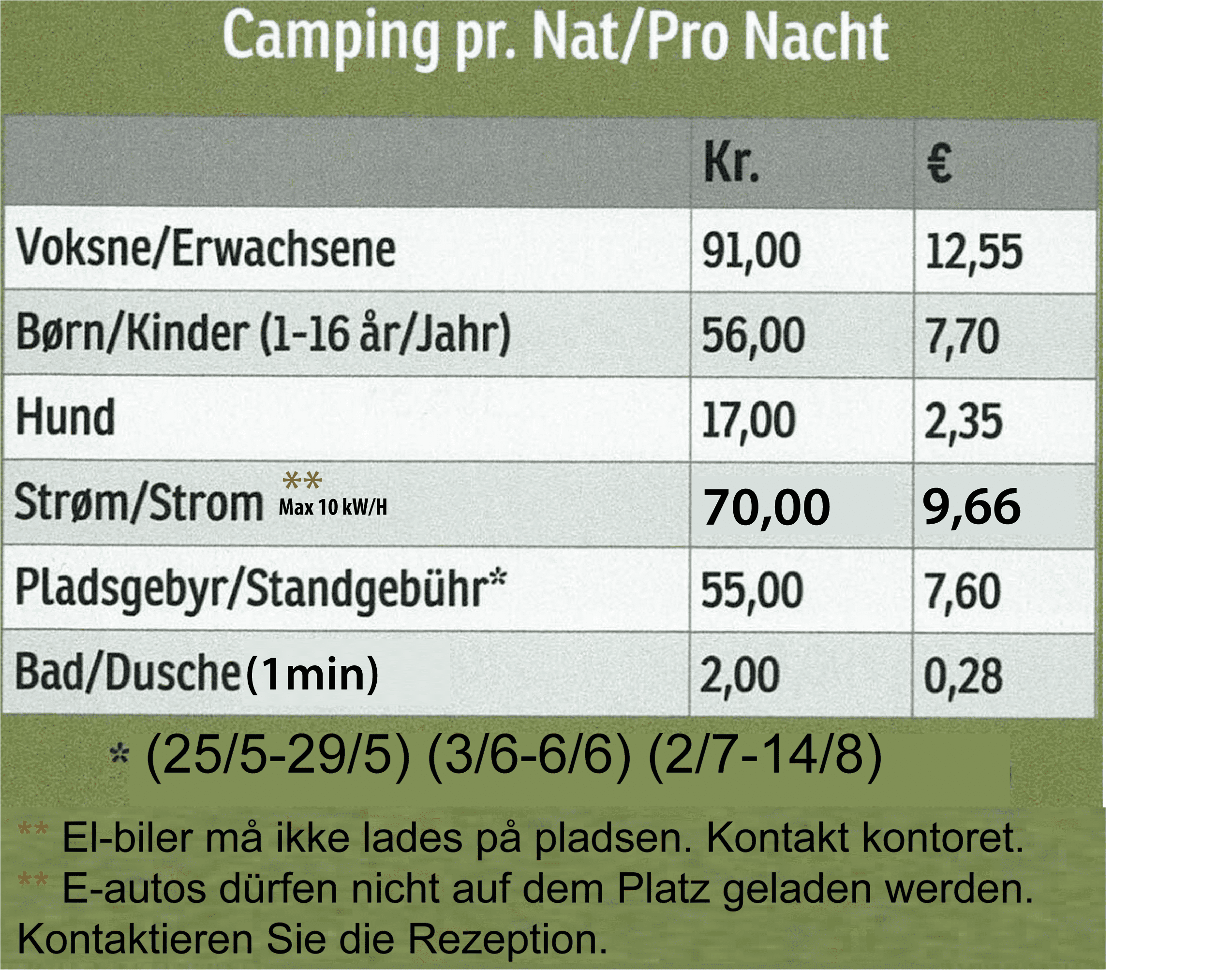 Preisliste Henneby Camping