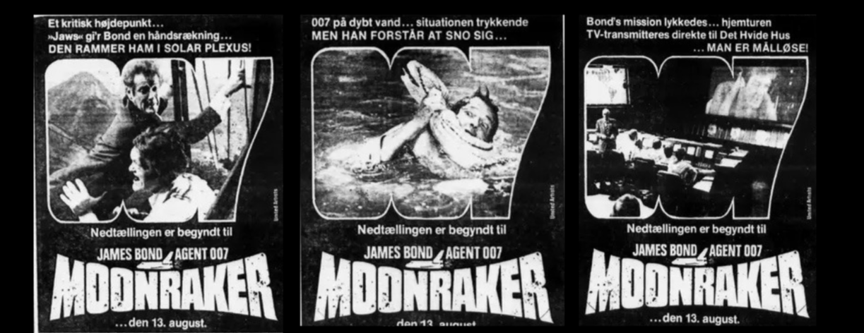 Moonraker, Danmark, danske aviser, anmeldelser, Roer Moore, JAWS.