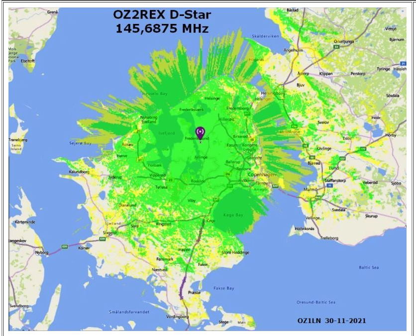 OZ2REX C D-Star Teoretiske dæknings område