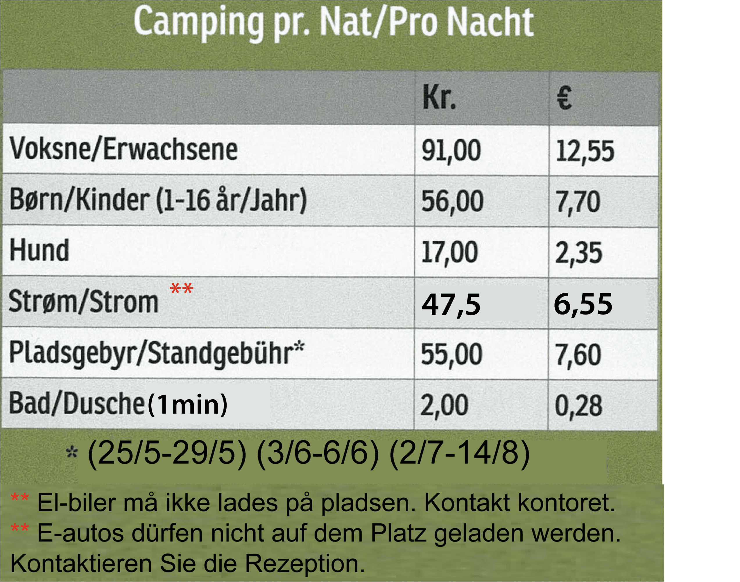 Preisliste Henneby Camping
