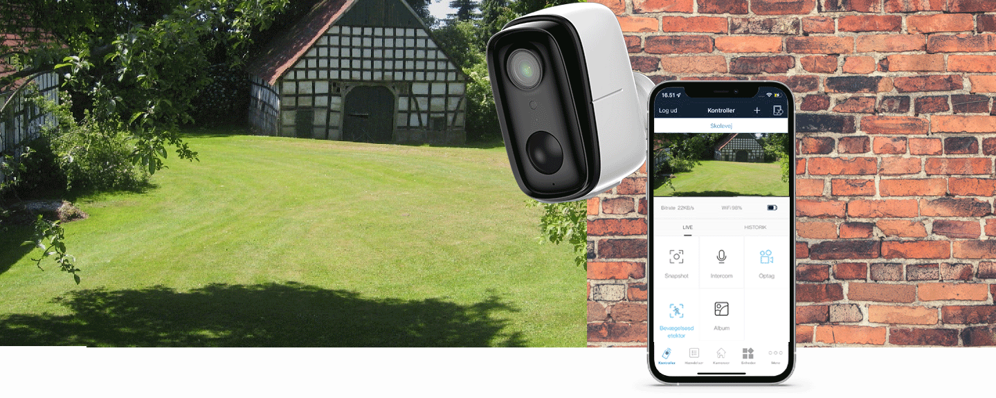 Du kan overvåge sikkerheden i og omkring dit hjem med Crow's videokamera