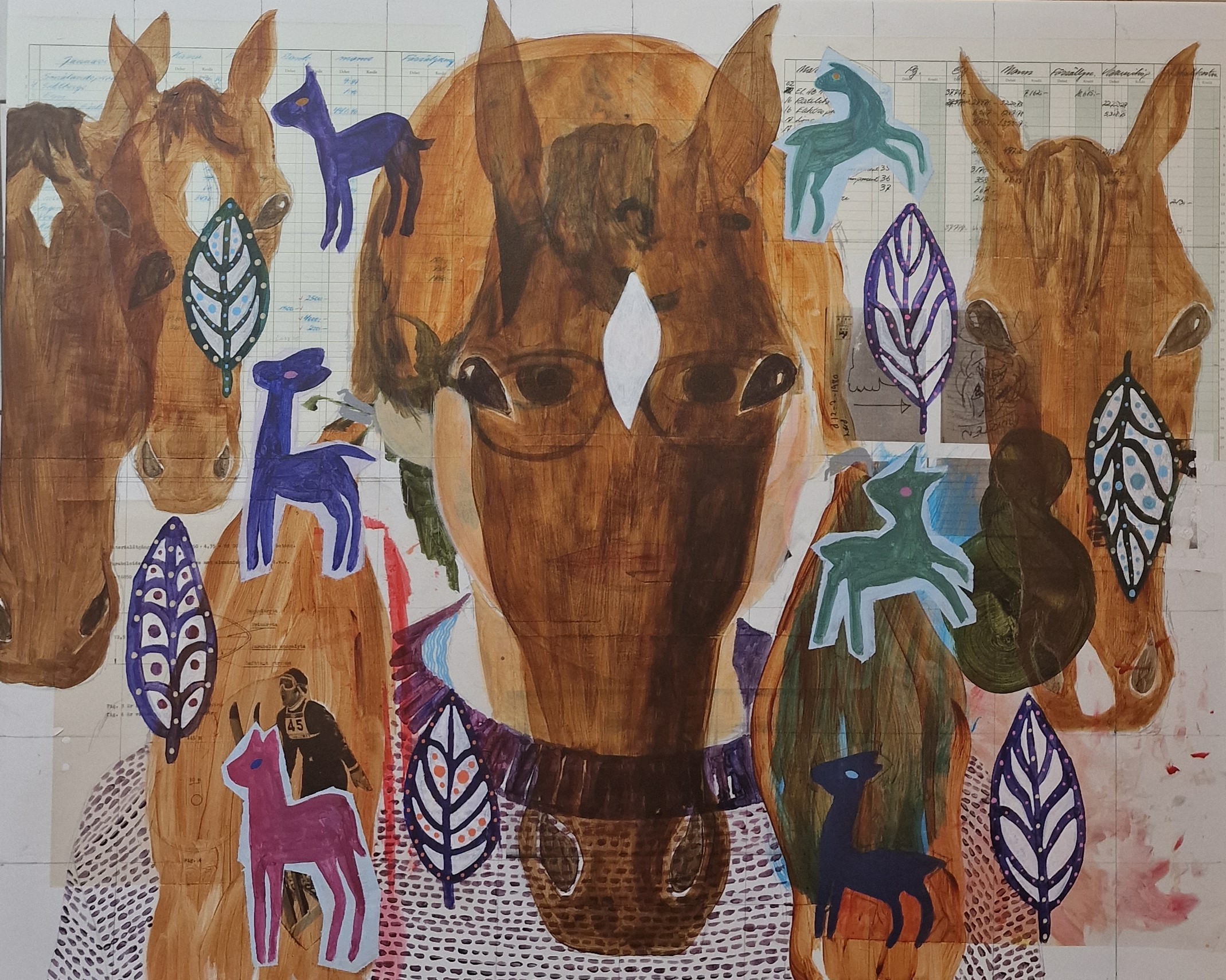Hestepige (Horse Girl), 80 x 100 cm, acryl, tusch, collage på lærred