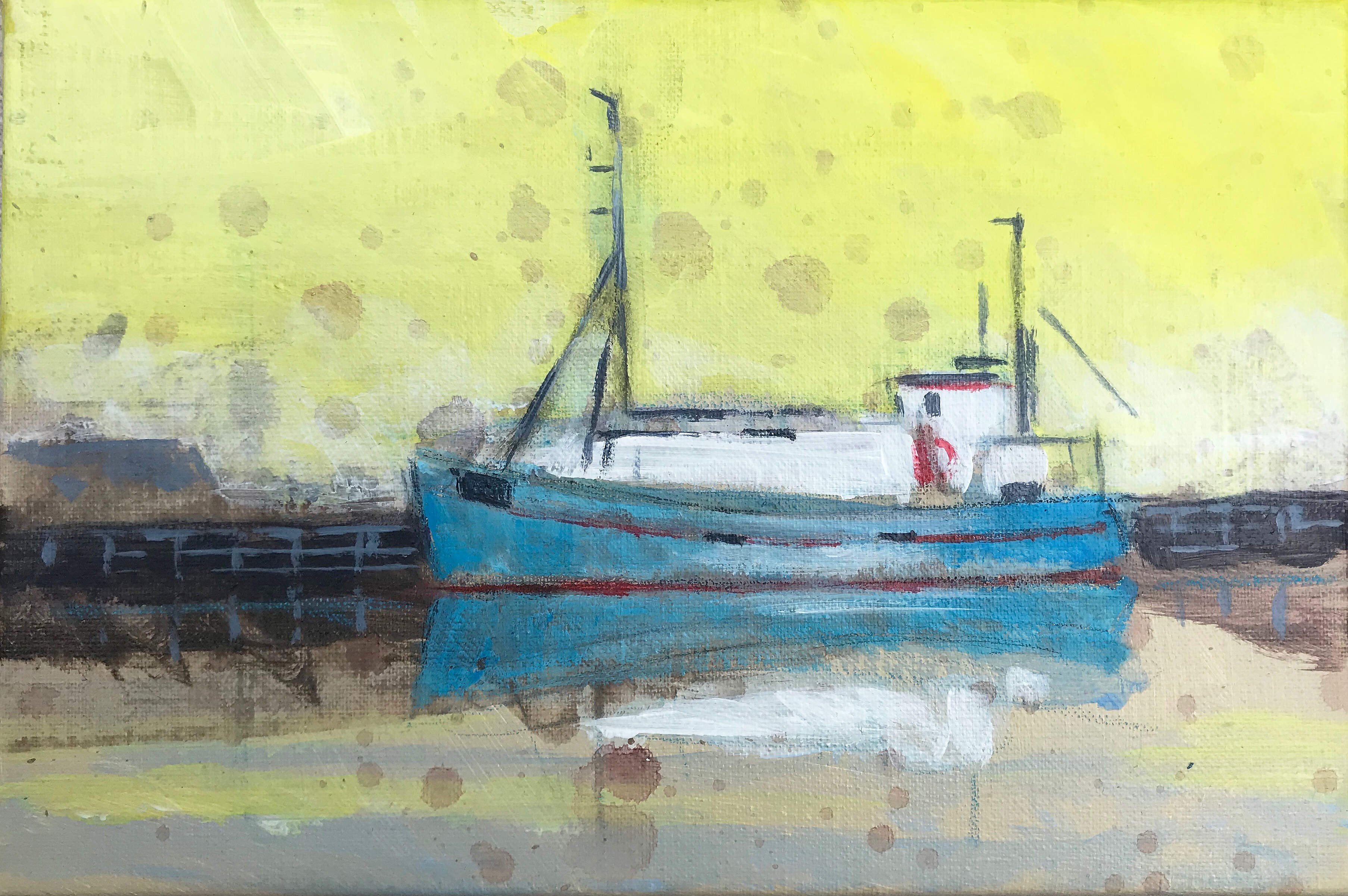 Fiskekutter i Havnebyen Maleri af Ole Pihl