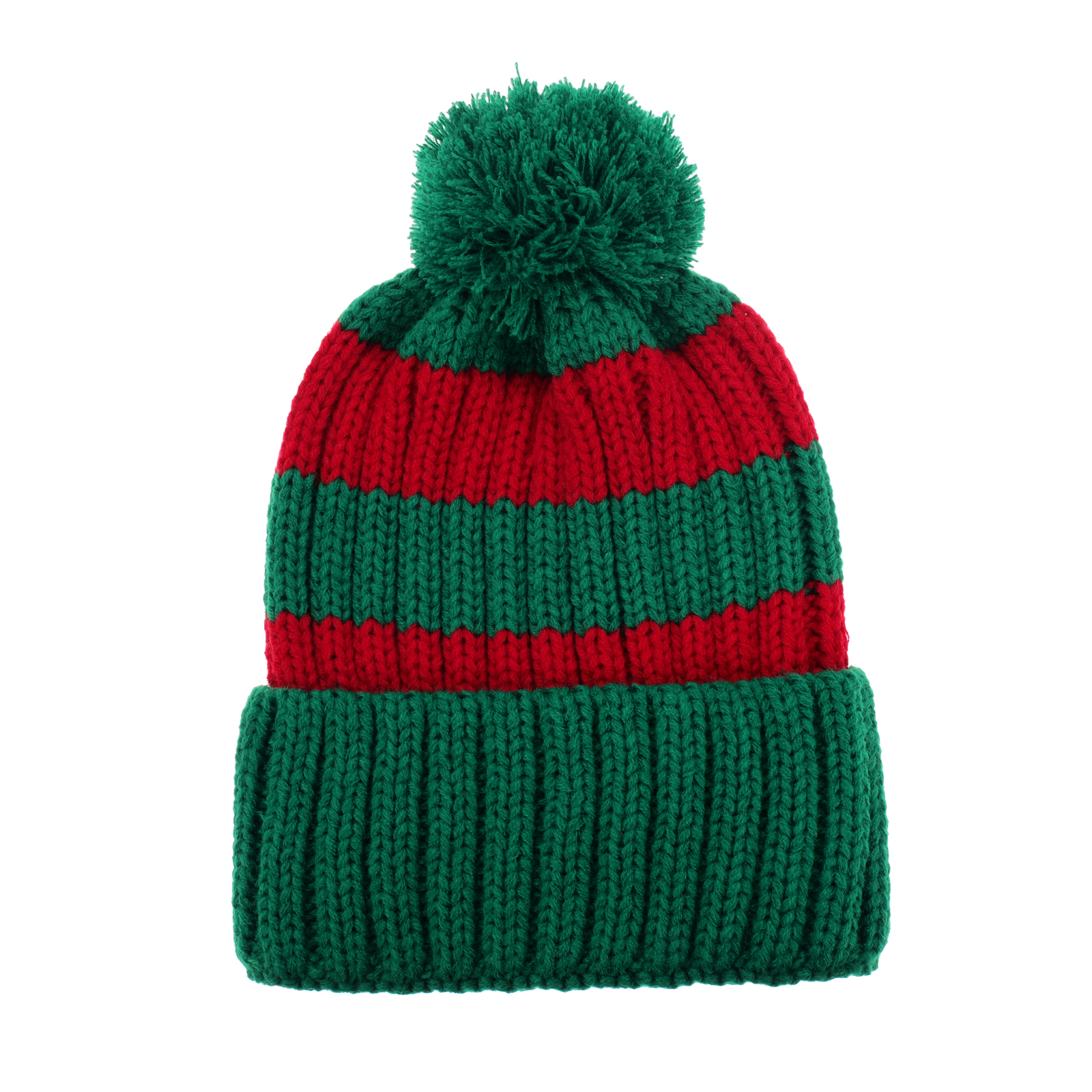 Coarse knit green/red striped