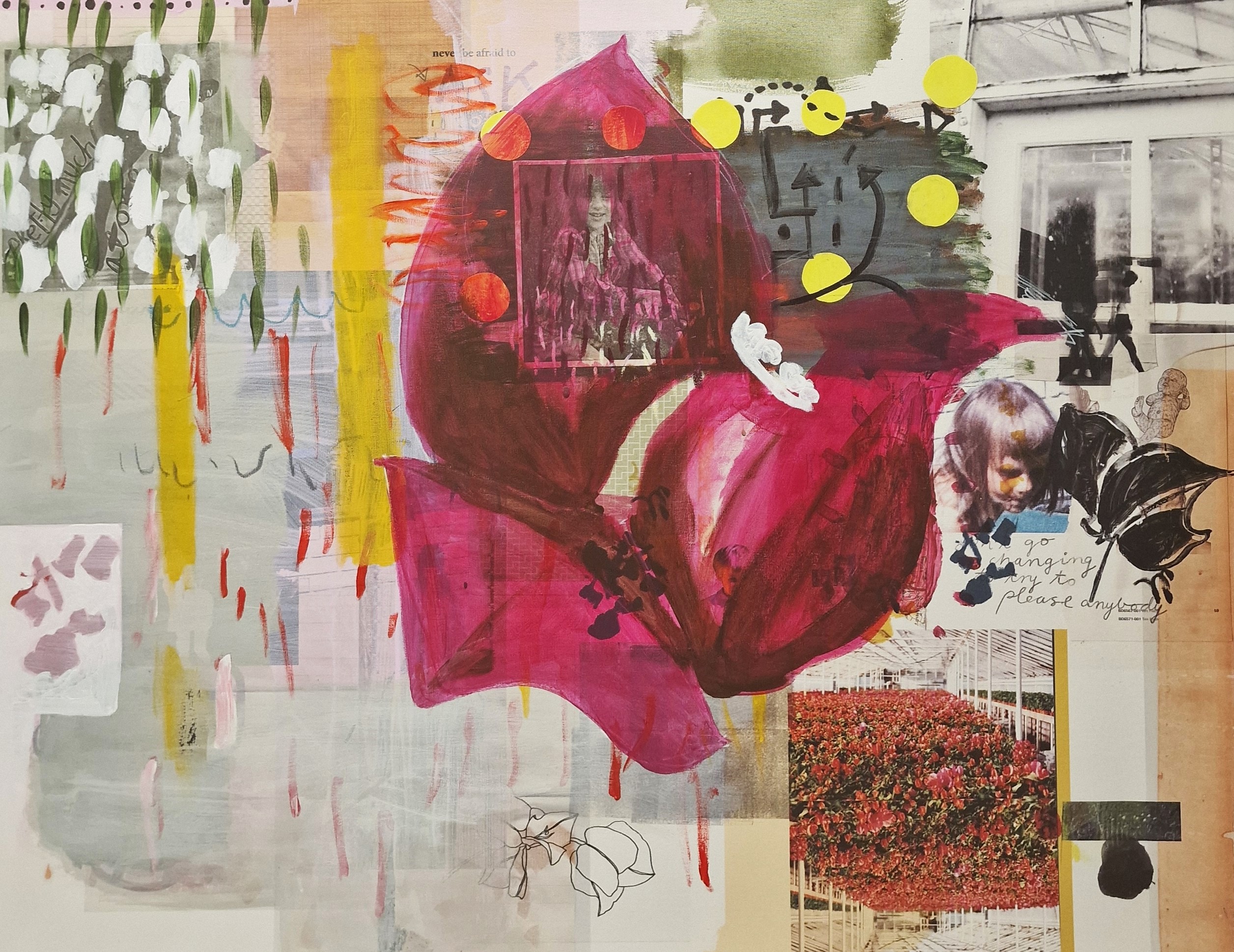Alexandra, 80 x 100 cm, acryl, tusch, digitalt print, collage på lærred